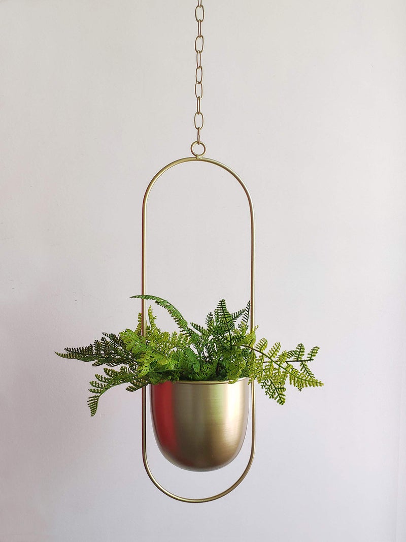 RISEON Boho gold Metal Plant Hanger,Metal Wall and Ceiling Hanging Planter, Modern Planter, Mid Century Flower Pot Plant Holder, Minimalist Planter for Indoor Outdoor Home Decor - Image 3